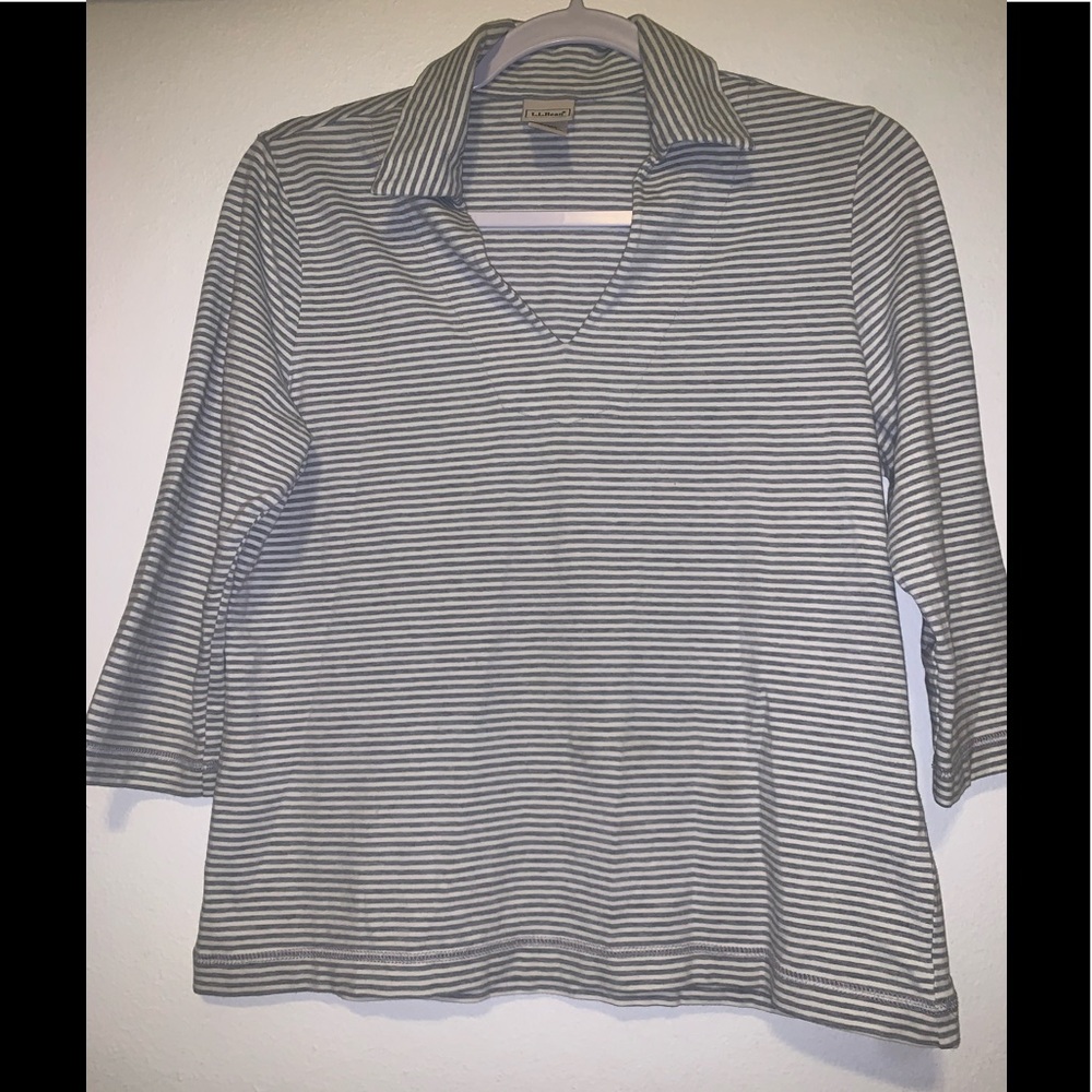 L.L.Bean Women’s Gray and White Stripe Top Size SP